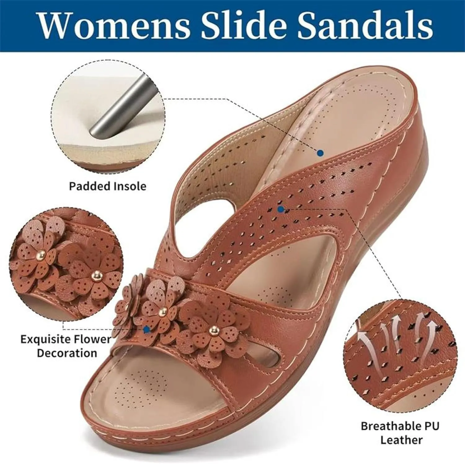 Cathalem Orthopedic Sandals for Women Slip On Dressy Summer Comfortable Slides Sandals Lightweight Memory Foam Platform Shoes