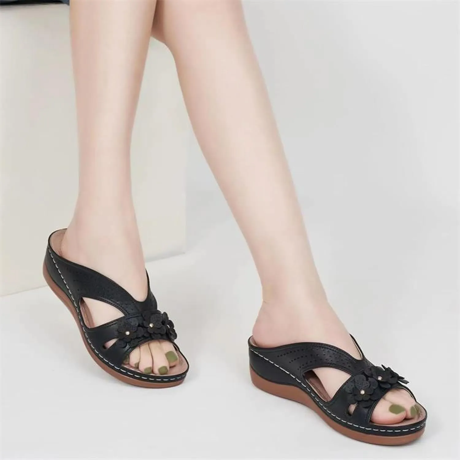 Cathalem Orthopedic Sandals for Women Slip On Dressy Summer Comfortable Slides Sandals Lightweight Memory Foam Platform Shoes