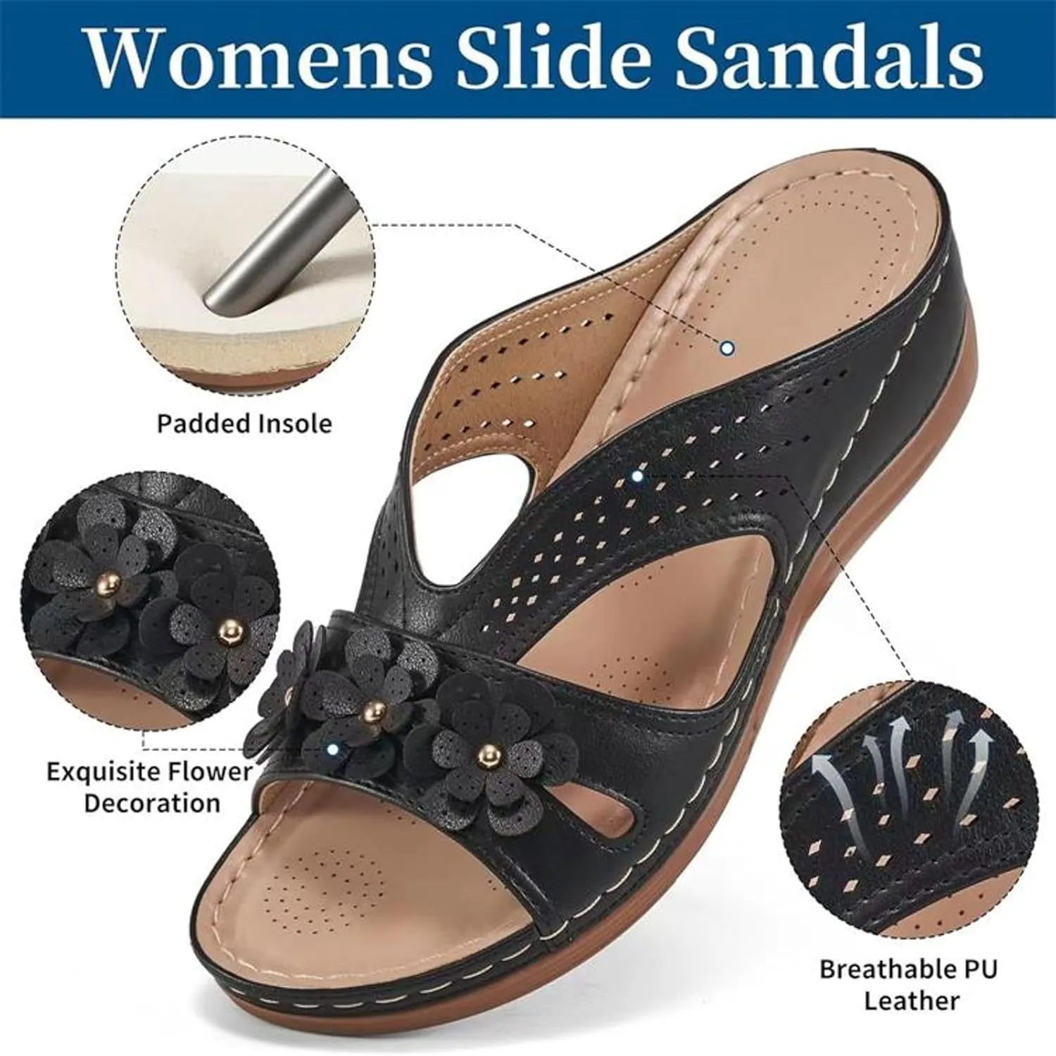 Cathalem Orthopedic Sandals for Women Slip On Dressy Summer Comfortable Slides Sandals Lightweight Memory Foam Platform Shoes