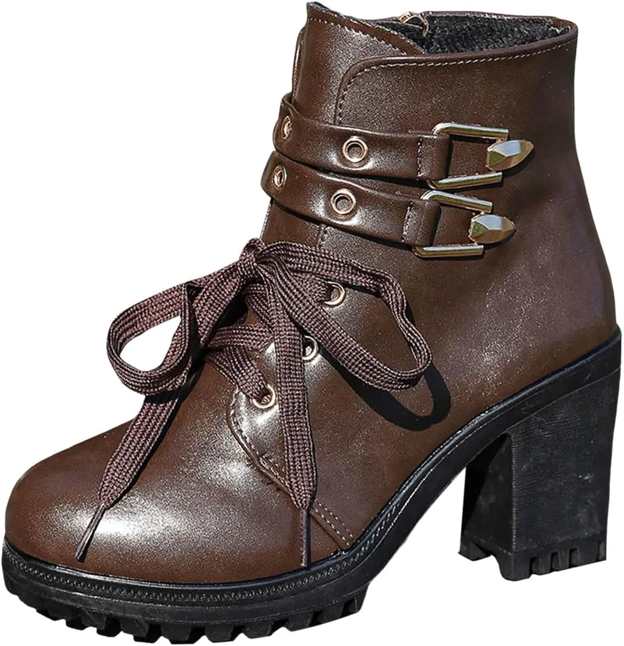 Cathalem Platform Boots for Women Black Chunky Boot Goth Ankle Booties Bead Lace Lolita Dress Shoes With Zipper