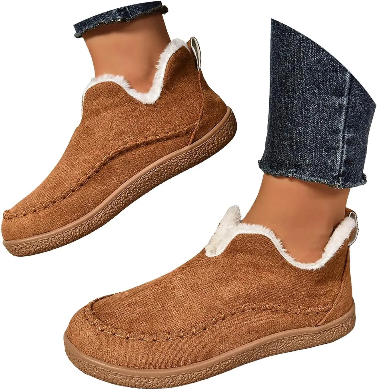 Cathalem Snow Boots for Women Winter Warm Booties Fur Lined Anti-Slip Ankle Boots Outdoor Slip On Booties Comfortable Warm Shoes
