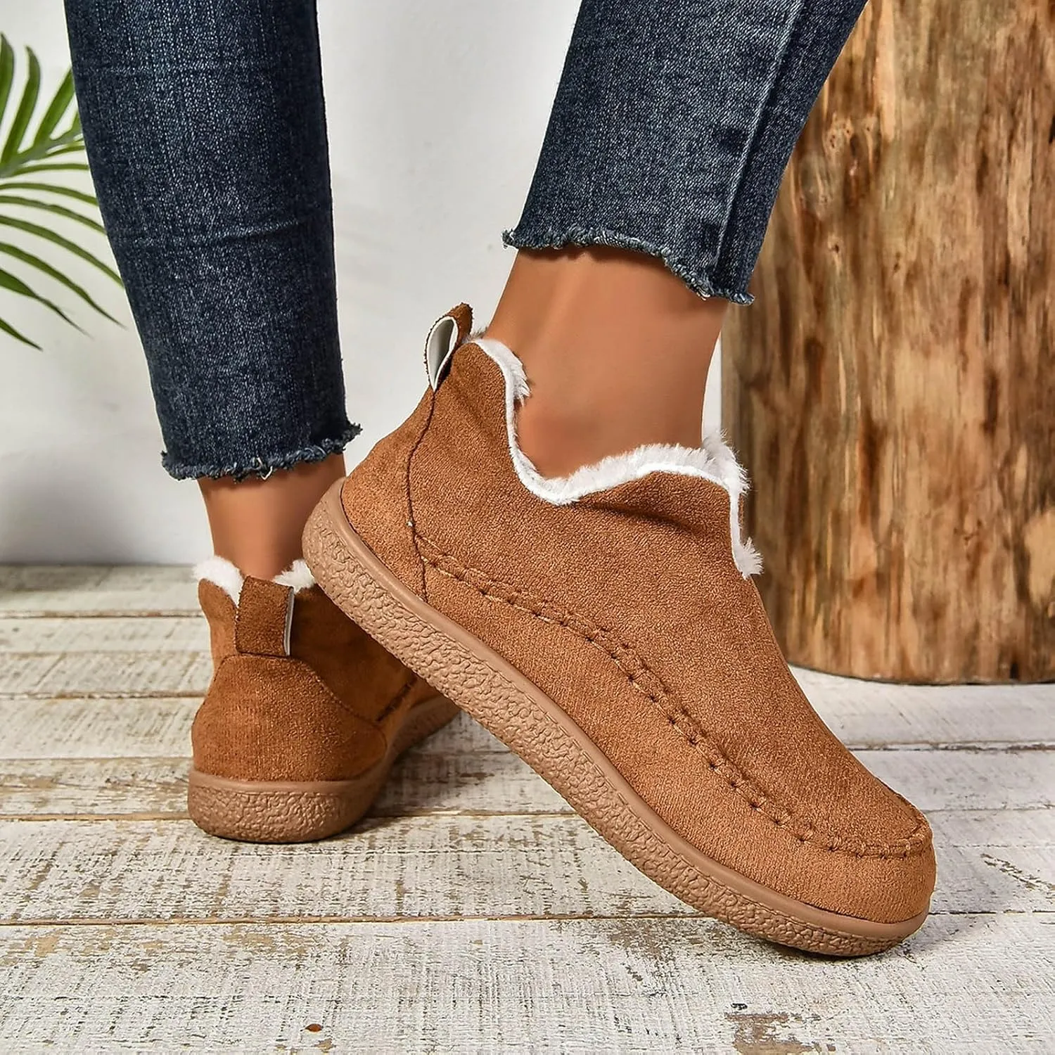 Cathalem Snow Boots for Women Winter Warm Booties Fur Lined Anti-Slip Ankle Boots Outdoor Slip On Booties Comfortable Warm Shoes
