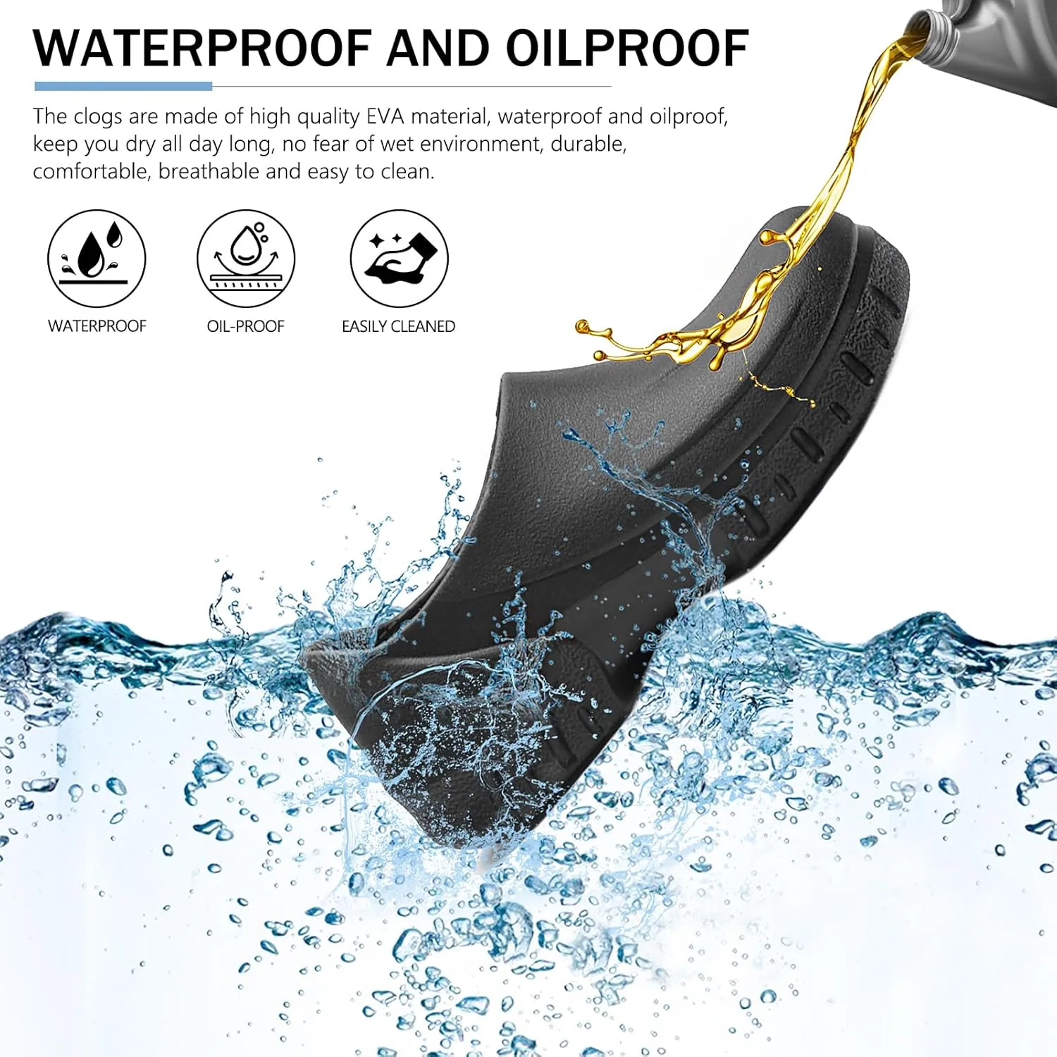 Chef Shoes Men, Non Slip Oil Water Resistant Safety Comfortable Work Shoes for Men Women Nursing Kitchen Garden Restaurant Food Service Black Clogs