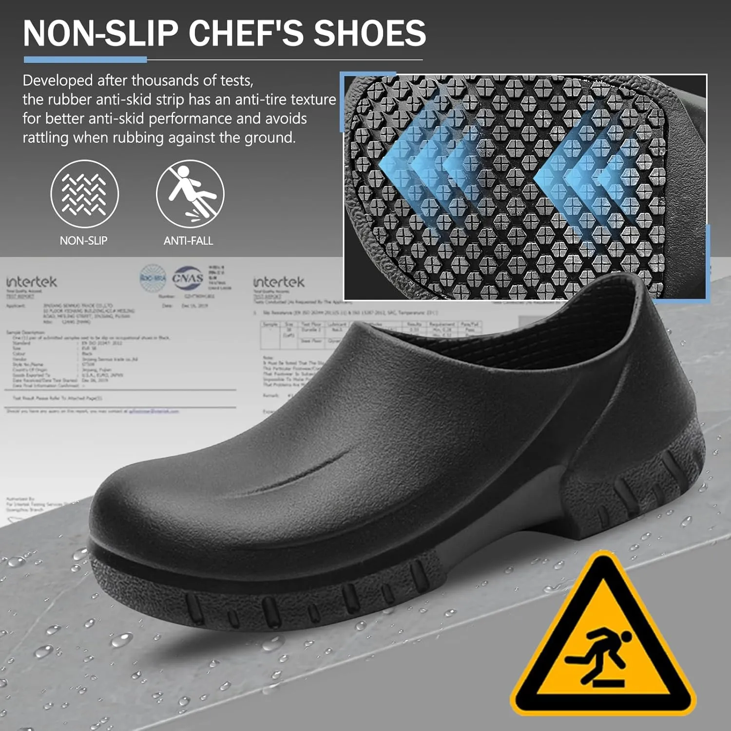 Chef Shoes Men, Non Slip Oil Water Resistant Safety Comfortable Work Shoes for Men Women Nursing Kitchen Garden Restaurant Food Service Black Clogs