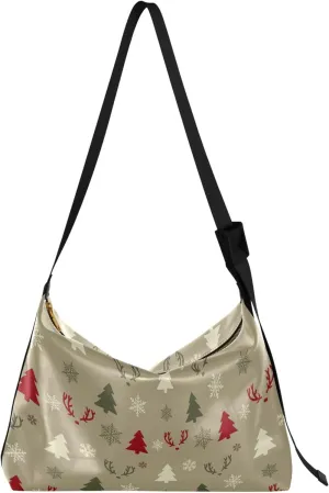 Christmas Deer Snowflakes Brown Lady Leather Handbags Hobo Large Purse Crossbody Cute Animal Women Purse Hobo Bags