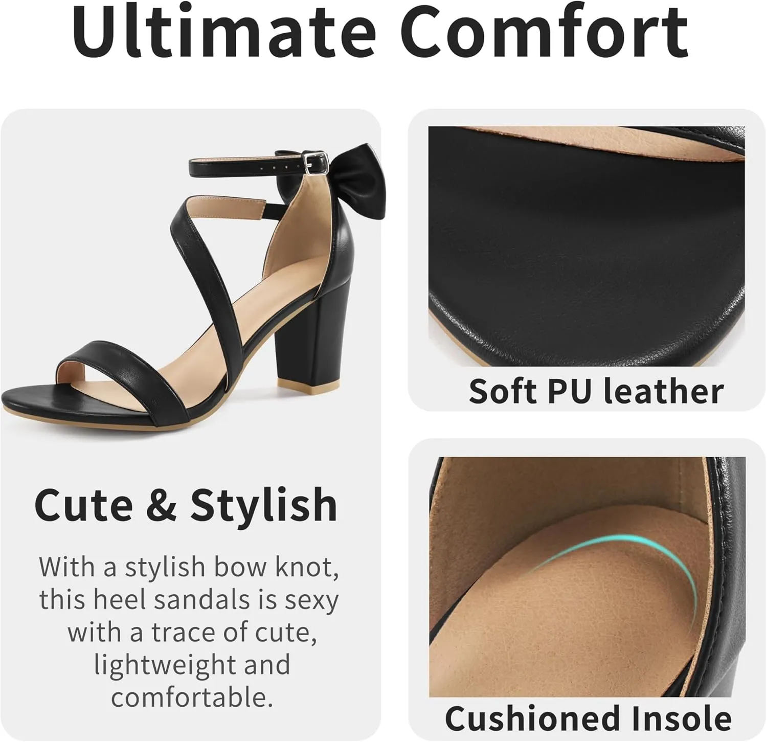 Chunky Heels for Women Wedding: Comfortable Ladies Bow Heel Sandals for Prom Party - Bridal Dressy Walking Shoes