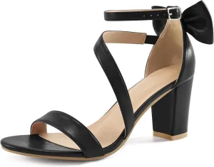 Chunky Heels for Women Wedding: Comfortable Ladies Bow Heel Sandals for Prom Party - Bridal Dressy Walking Shoes