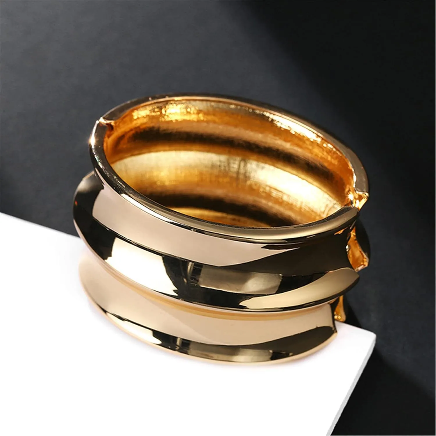 Chunky Thick Opening Twist Angel Feather Cuff Bangle Bracelet for Women Friend Punk Bead Hinge Wide Grooved Wrap Bracelet Statement Bar Party Jewelry Gift