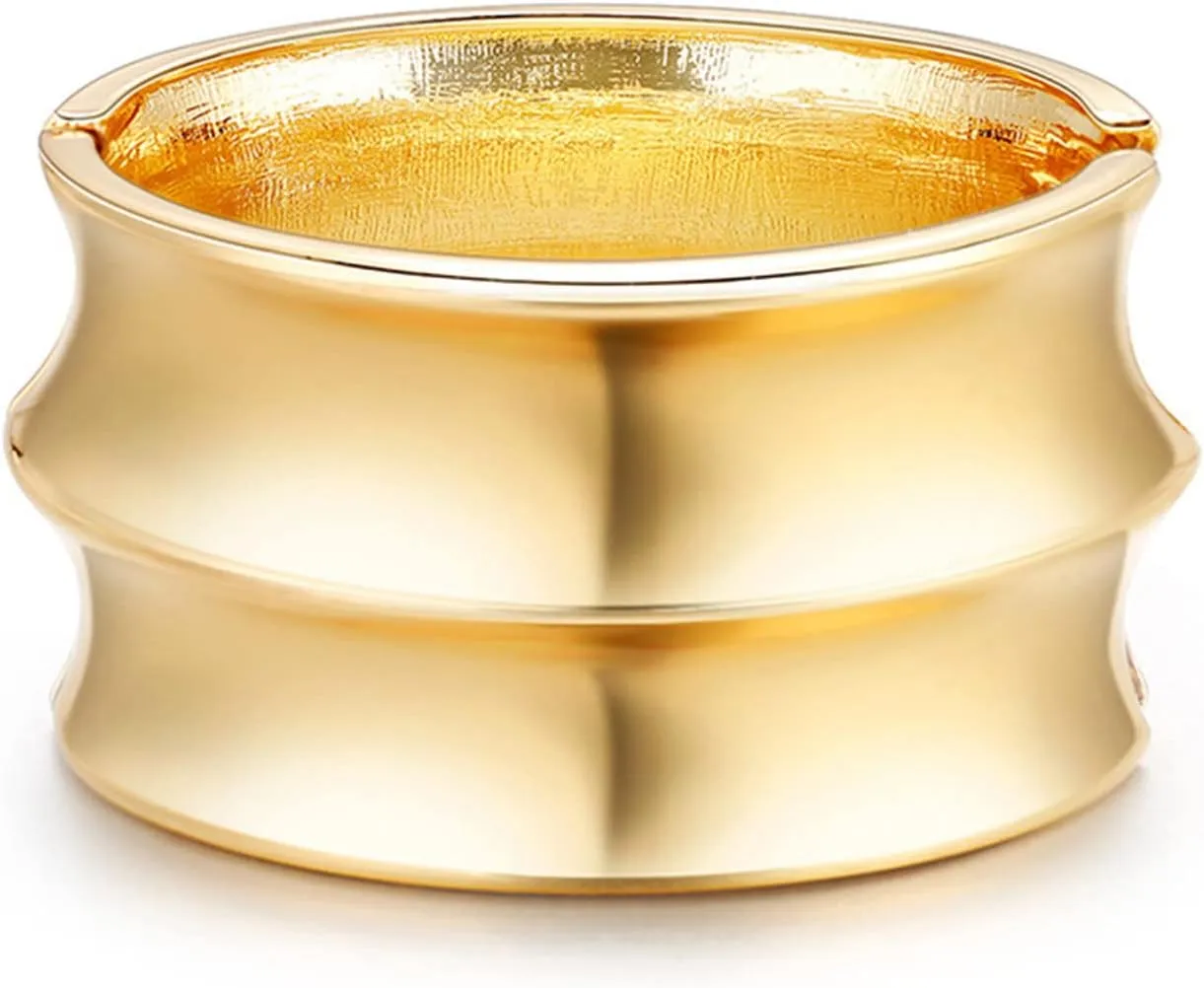 Chunky Thick Opening Twist Angel Feather Cuff Bangle Bracelet for Women Friend Punk Bead Hinge Wide Grooved Wrap Bracelet Statement Bar Party Jewelry Gift