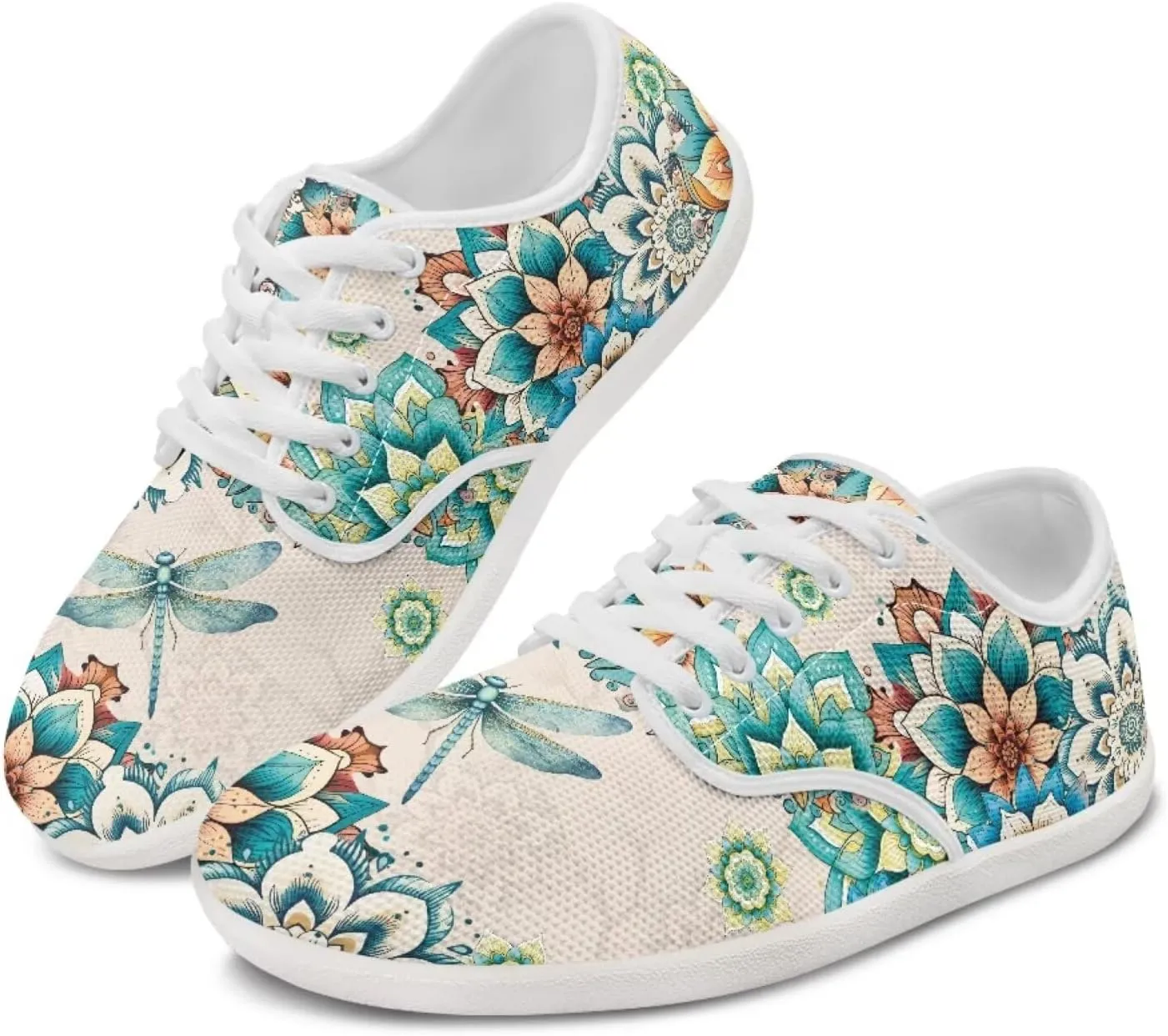 Classic Mandala Women's Casual Sneakers Wide Width Barefoot Knit Lace Up Sneakers Zero Drop Walking Flats