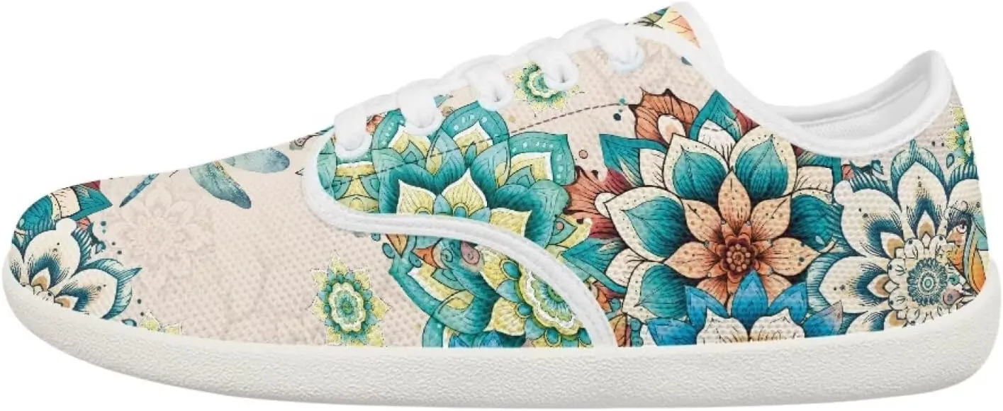 Classic Mandala Women's Casual Sneakers Wide Width Barefoot Knit Lace Up Sneakers Zero Drop Walking Flats