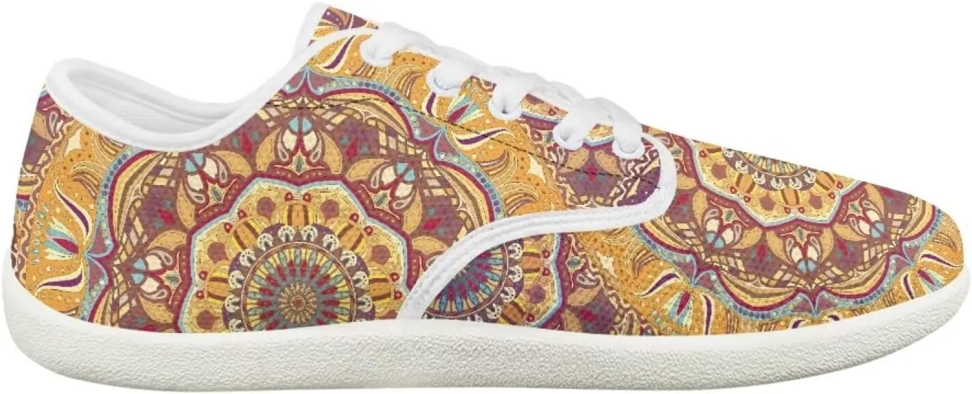 Classic Mandala Women's Casual Sneakers Wide Width Barefoot Knit Lace Up Sneakers Zero Drop Walking Flats