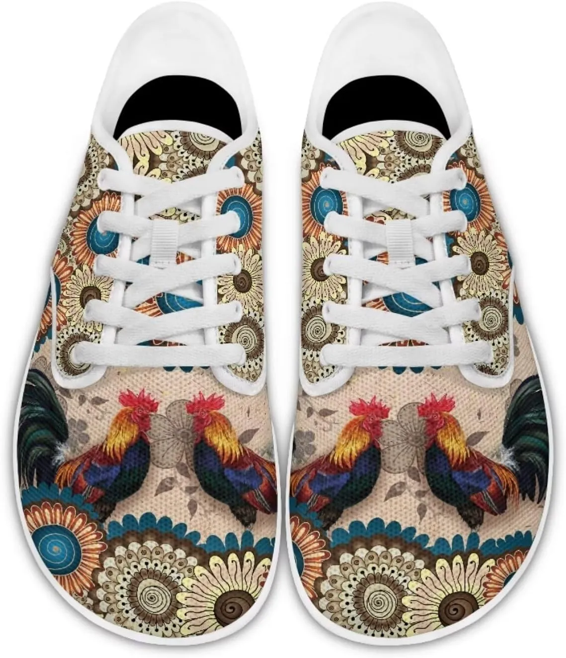 Classic Mandala Women's Casual Sneakers Wide Width Barefoot Knit Lace Up Sneakers Zero Drop Walking Flats