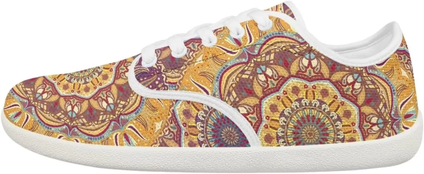 Classic Mandala Women's Casual Sneakers Wide Width Barefoot Knit Lace Up Sneakers Zero Drop Walking Flats