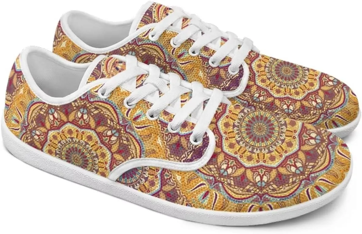 Classic Mandala Women's Casual Sneakers Wide Width Barefoot Knit Lace Up Sneakers Zero Drop Walking Flats