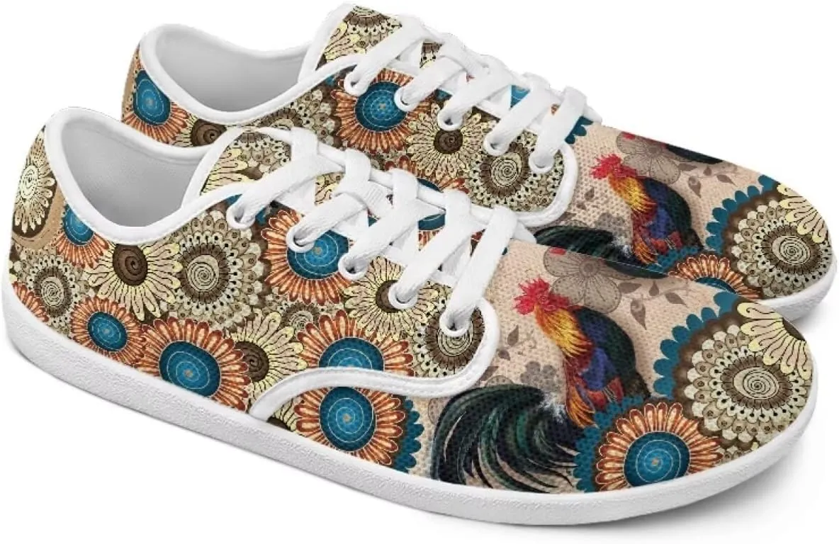 Classic Mandala Women's Casual Sneakers Wide Width Barefoot Knit Lace Up Sneakers Zero Drop Walking Flats