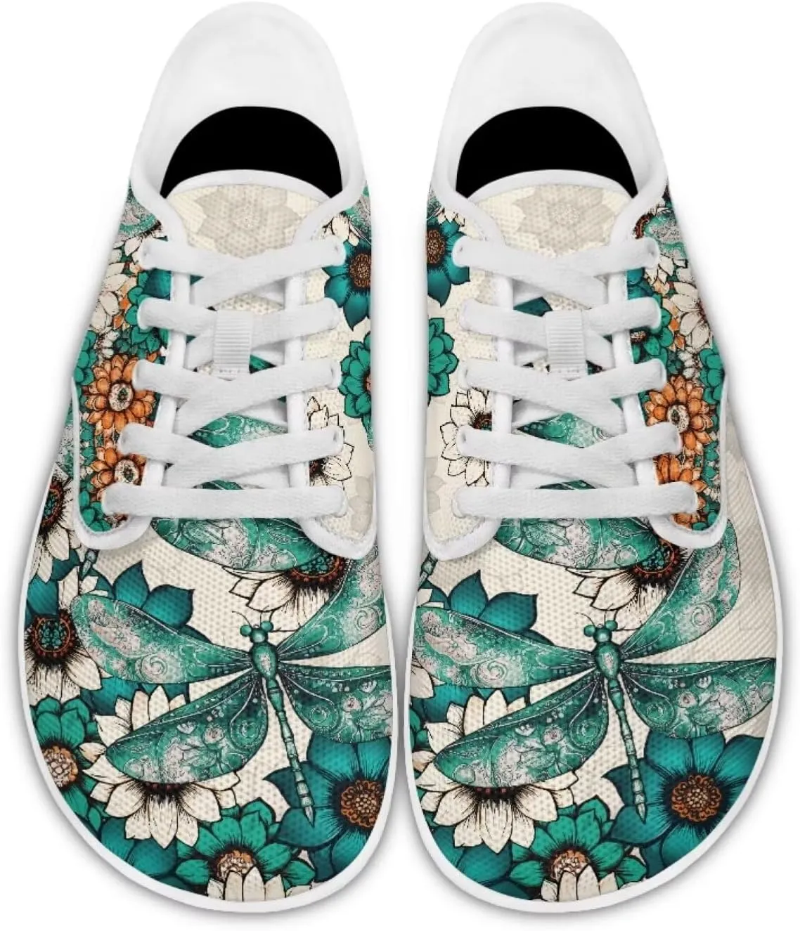 Classic Mandala Women's Casual Sneakers Wide Width Barefoot Knit Lace Up Sneakers Zero Drop Walking Flats