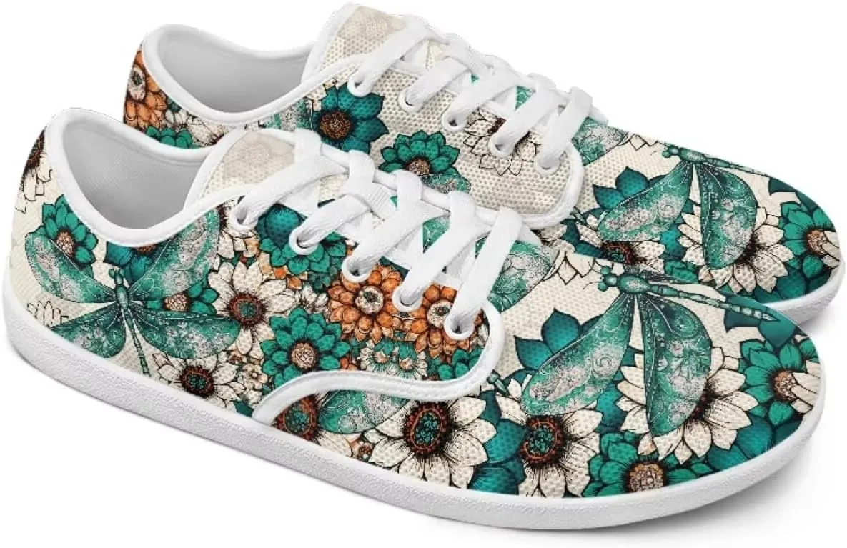 Classic Mandala Women's Casual Sneakers Wide Width Barefoot Knit Lace Up Sneakers Zero Drop Walking Flats