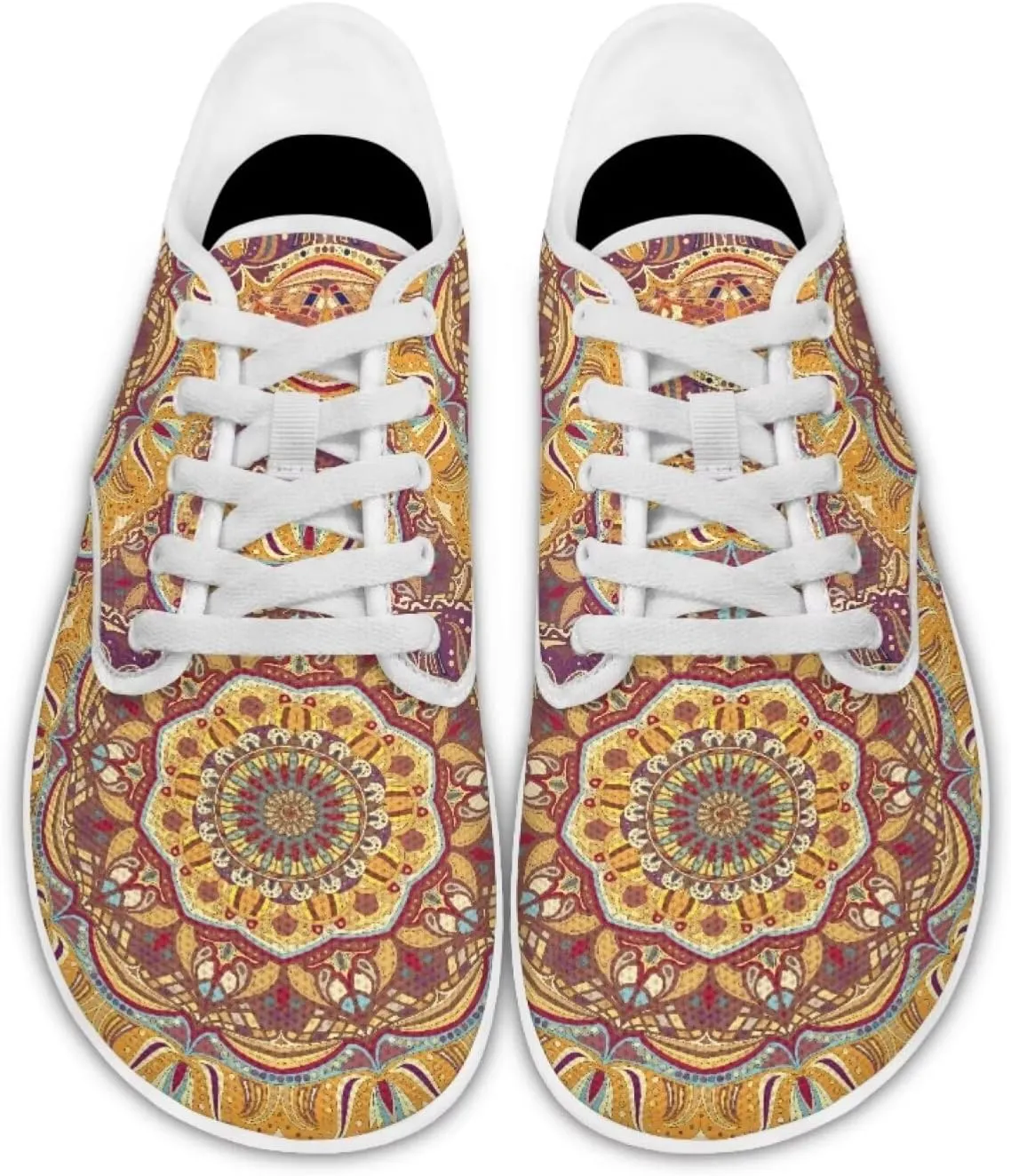 Classic Mandala Women's Casual Sneakers Wide Width Barefoot Knit Lace Up Sneakers Zero Drop Walking Flats