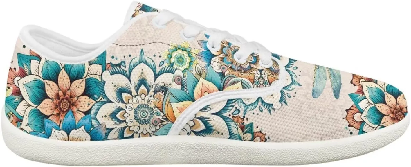 Classic Mandala Women's Casual Sneakers Wide Width Barefoot Knit Lace Up Sneakers Zero Drop Walking Flats