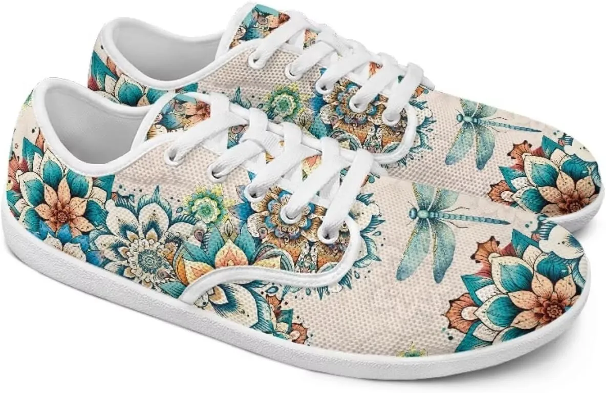 Classic Mandala Women's Casual Sneakers Wide Width Barefoot Knit Lace Up Sneakers Zero Drop Walking Flats