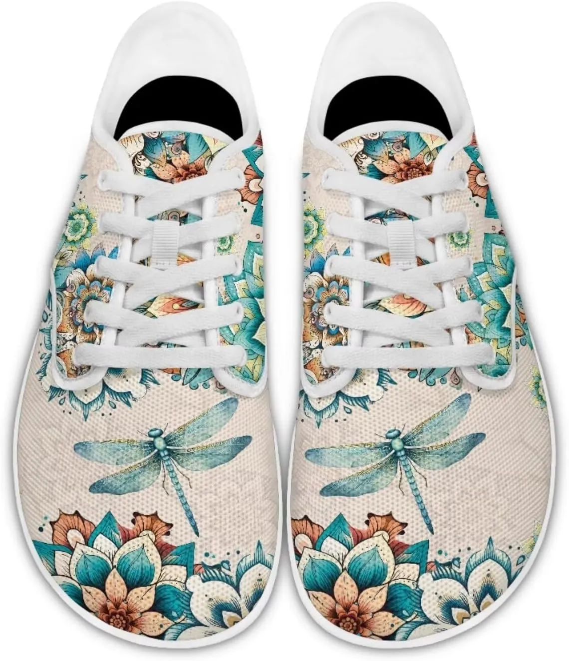 Classic Mandala Women's Casual Sneakers Wide Width Barefoot Knit Lace Up Sneakers Zero Drop Walking Flats