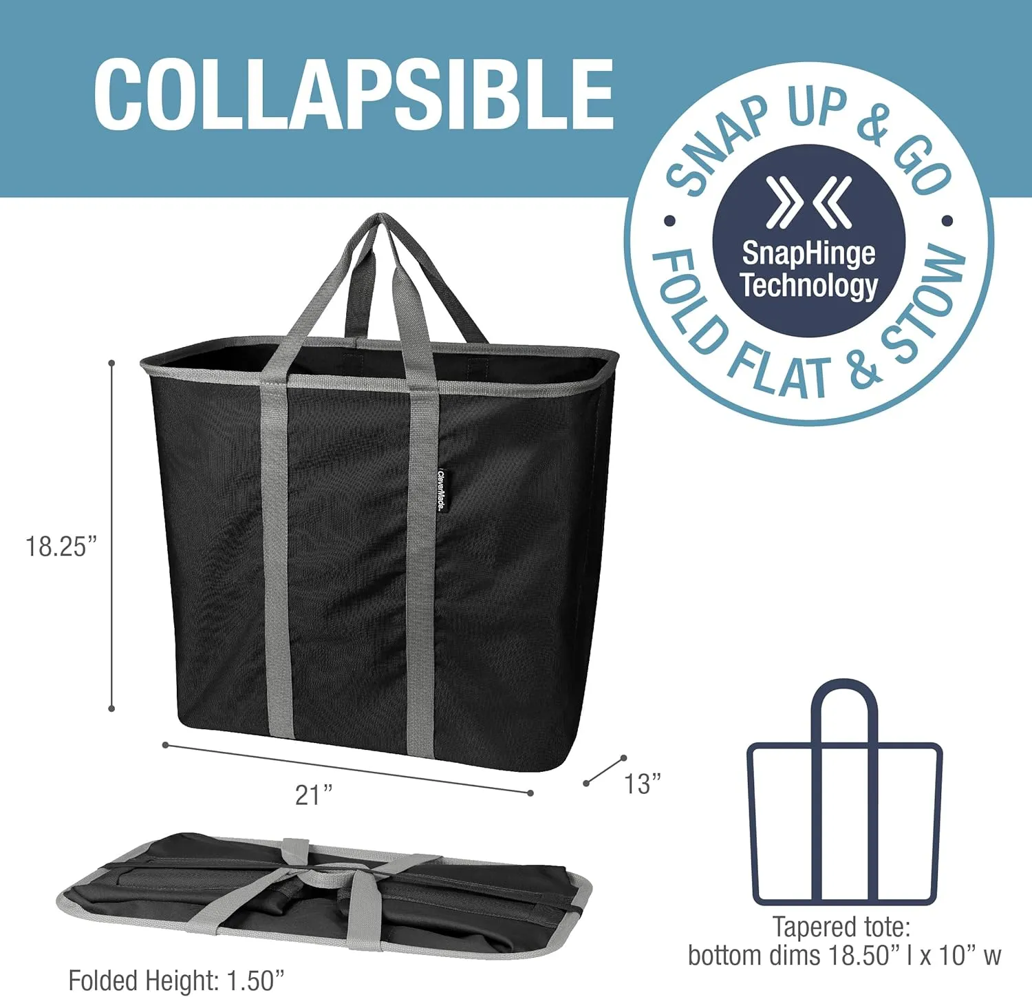 CleverMade Collapsible Laundry Caddy - Black Charcoal 2-Pack 64L - Foldable Storage Organization Container for Clothes Laundry Room Storage Solution