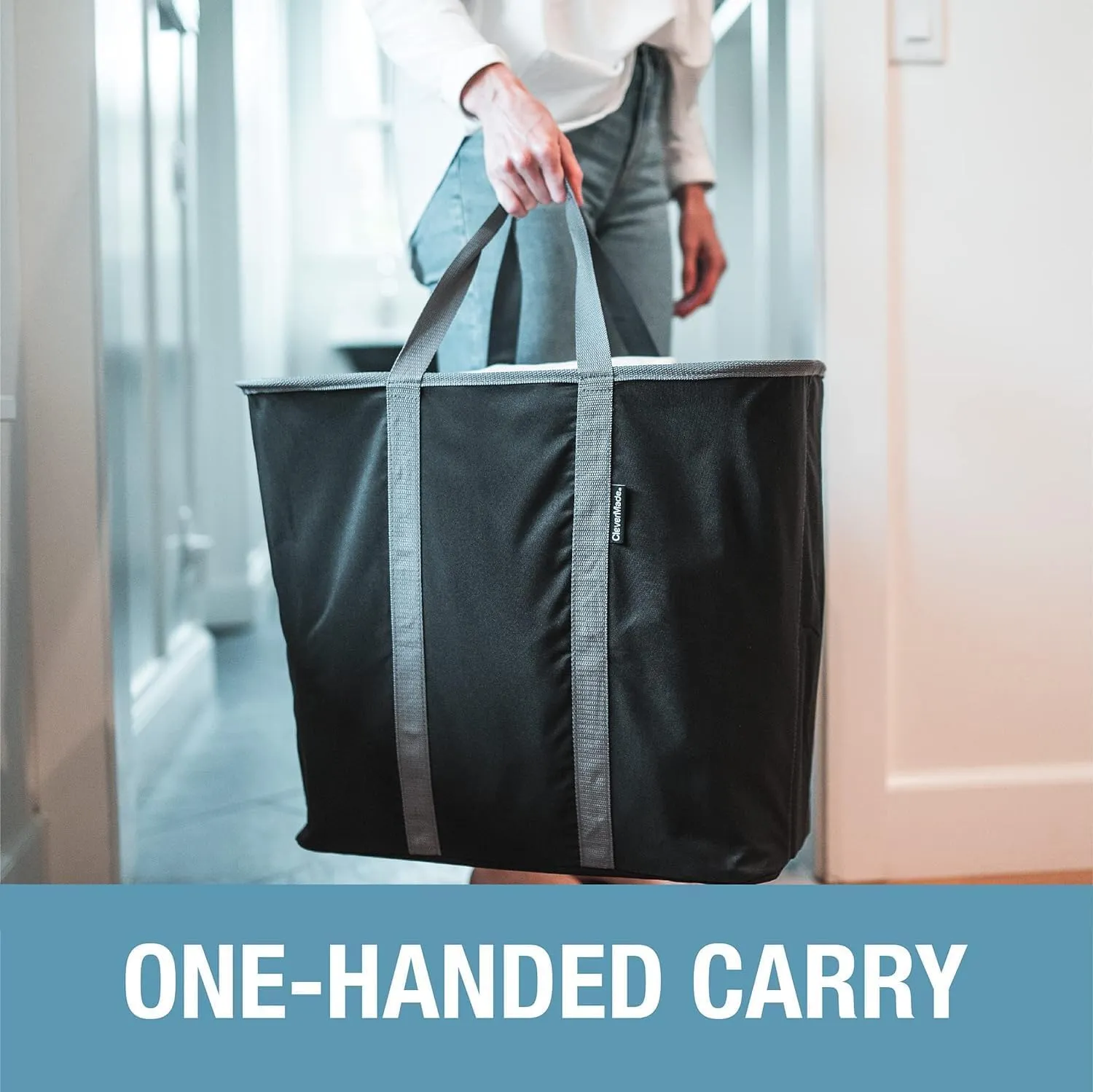 CleverMade Collapsible Laundry Caddy - Black Charcoal 2-Pack 64L - Foldable Storage Organization Container for Clothes Laundry Room Storage Solution