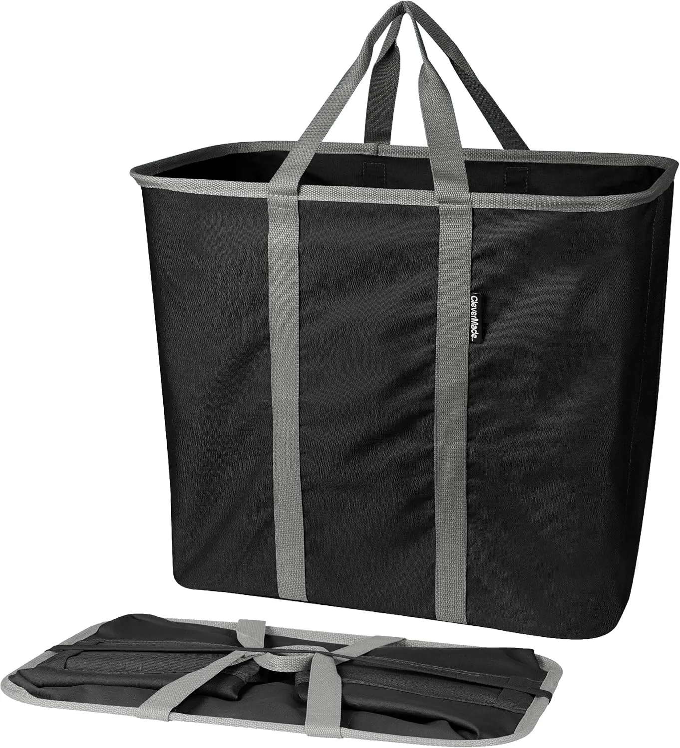CleverMade Collapsible Laundry Caddy - Black Charcoal 2-Pack 64L - Foldable Storage Organization Container for Clothes Laundry Room Storage Solution