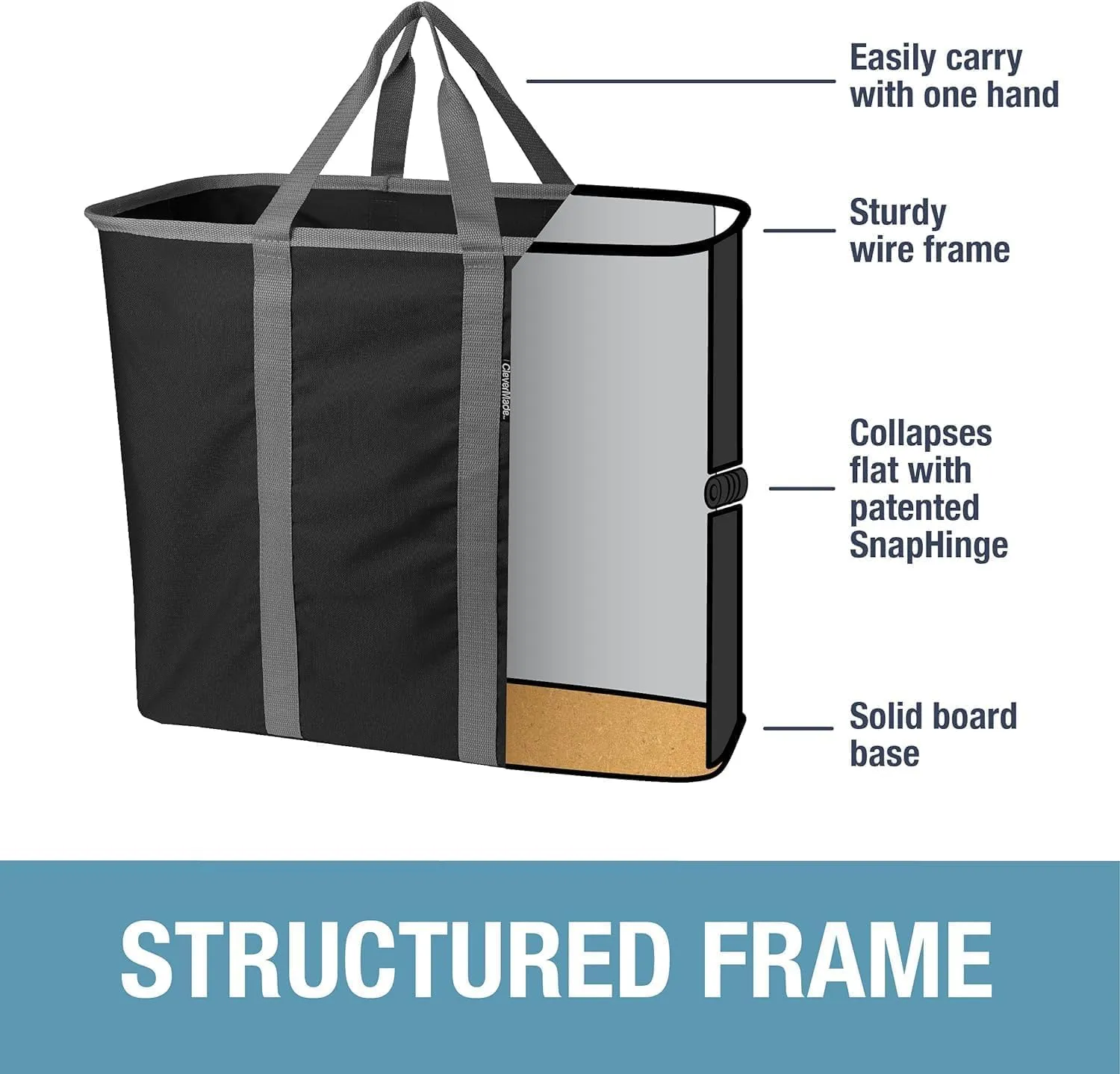 CleverMade Collapsible Laundry Caddy - Black Charcoal 2-Pack 64L - Foldable Storage Organization Container for Clothes Laundry Room Storage Solution