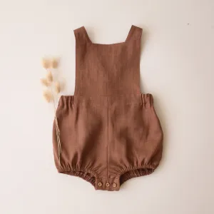 Cocoa Brown Linen Straps Romper