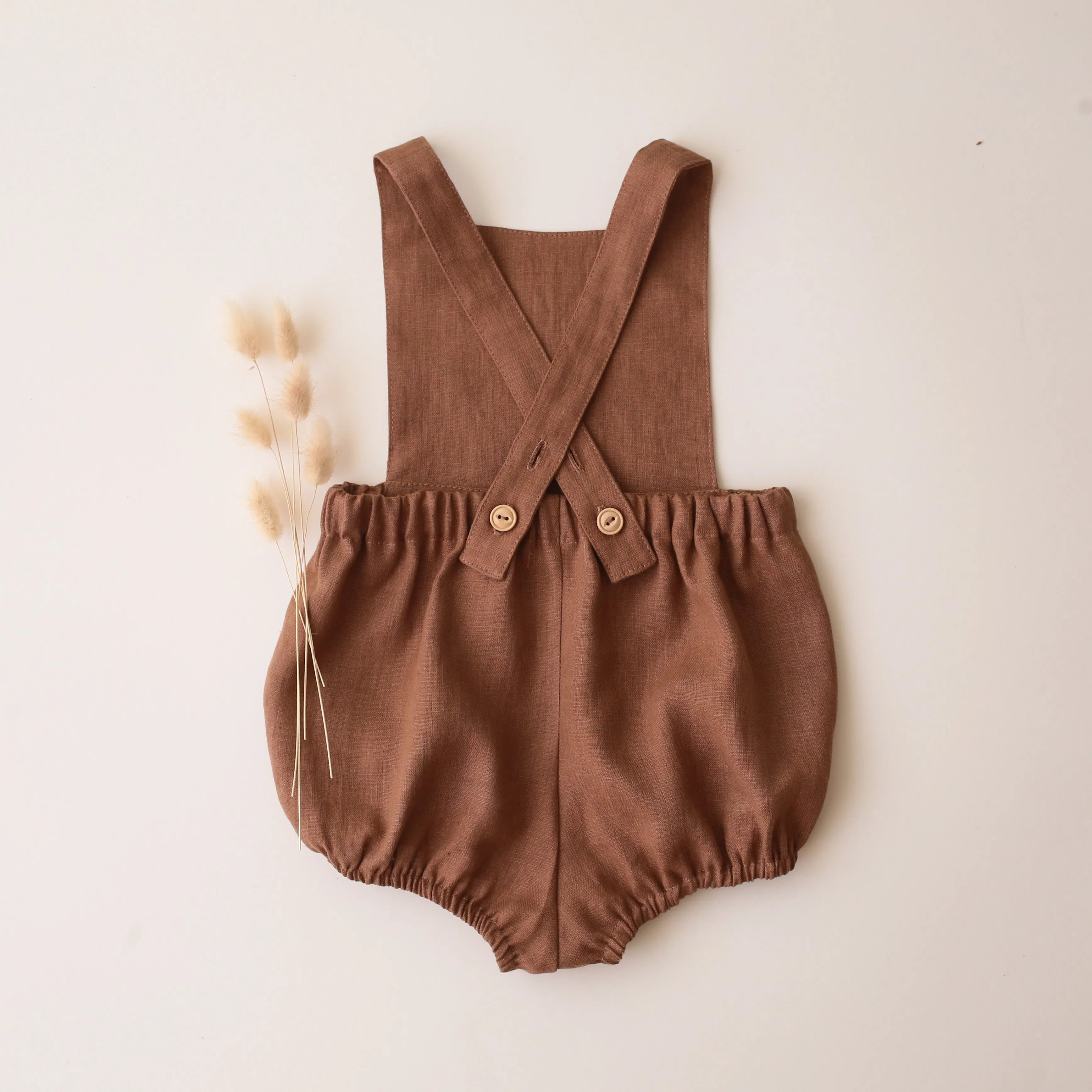 Cocoa Brown Linen Straps Romper