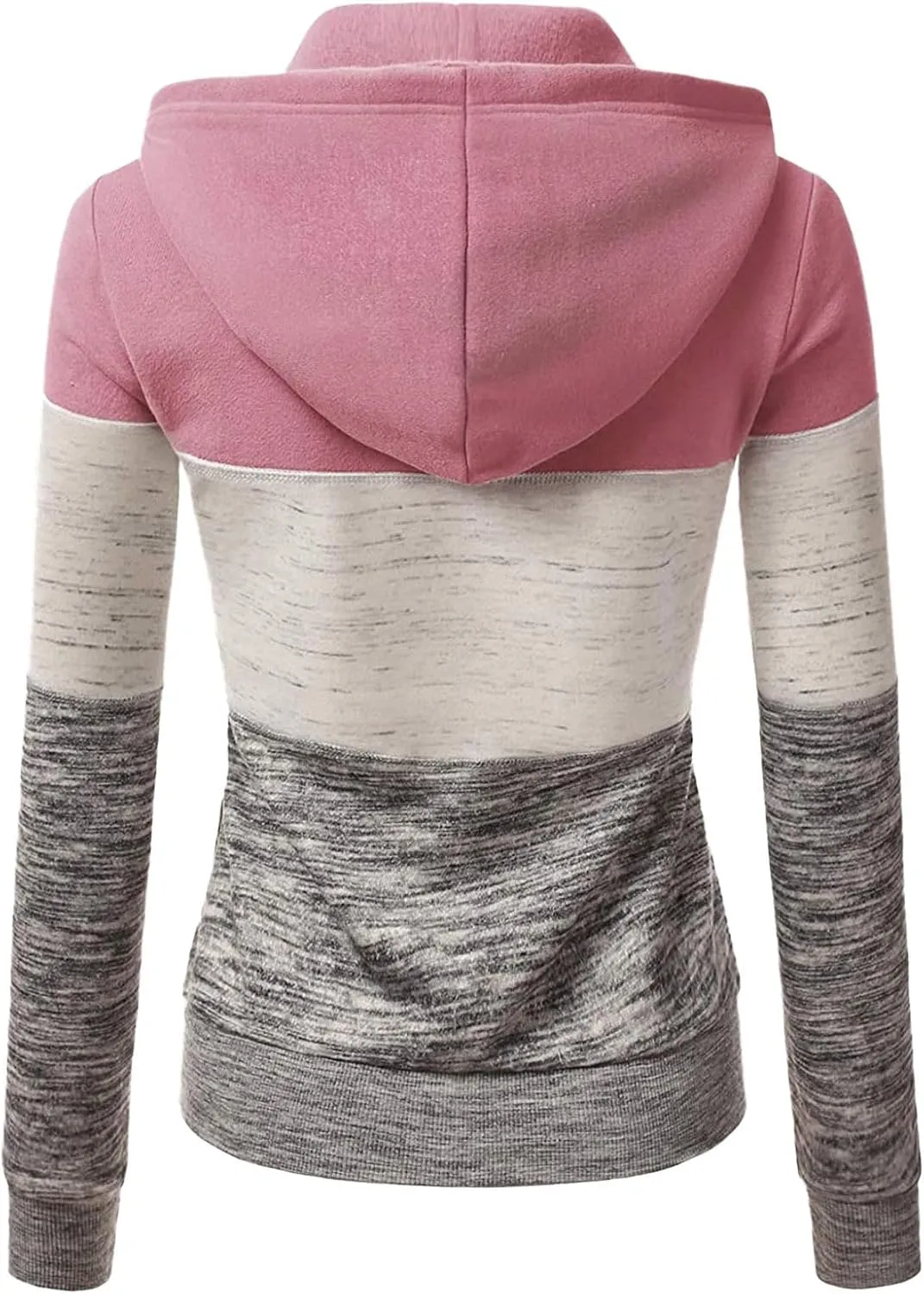Color Block Zip Up Hoodies for Women Lightweight Thin Hooded Sweatshirt Long Sleeve Top with Pockets