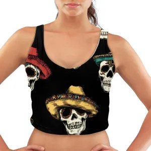 Colorful Hats Skulls Womens' Sports Bra, U Back Padded Sports Bra for Yoga Gym