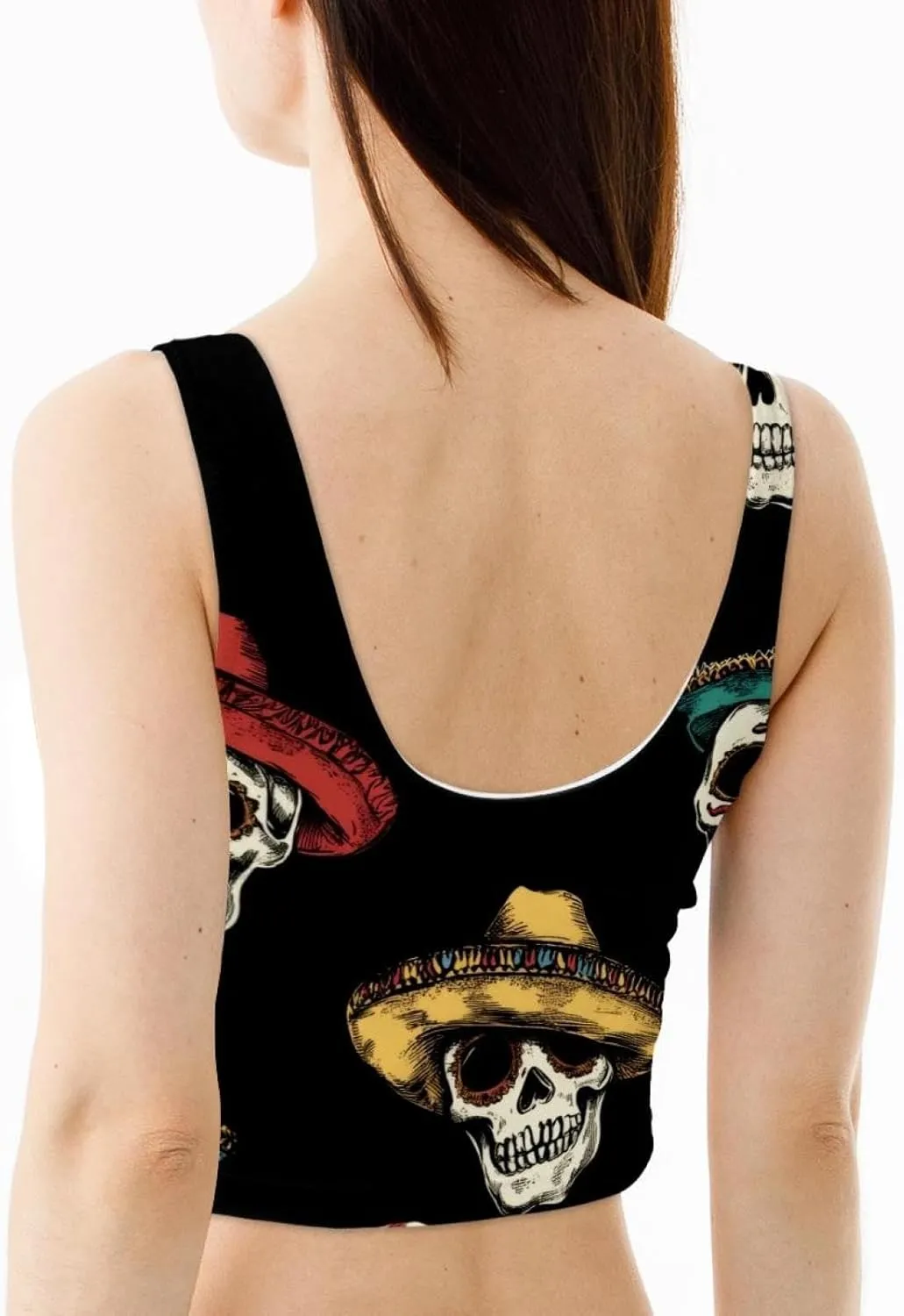 Colorful Hats Skulls Womens' Sports Bra, U Back Padded Sports Bra for Yoga Gym