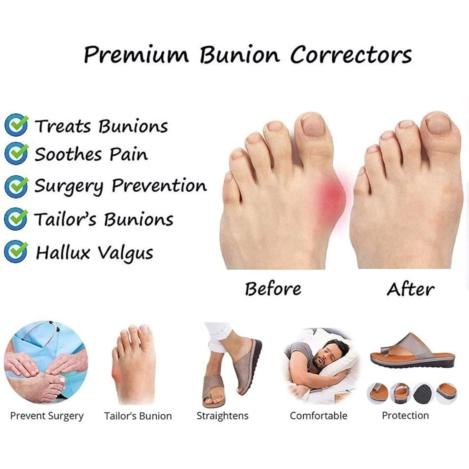 Comfortable Leather Bunion Corrector Sandals Men, Durable Men's Sandals Bunion Relief(Blue,7)