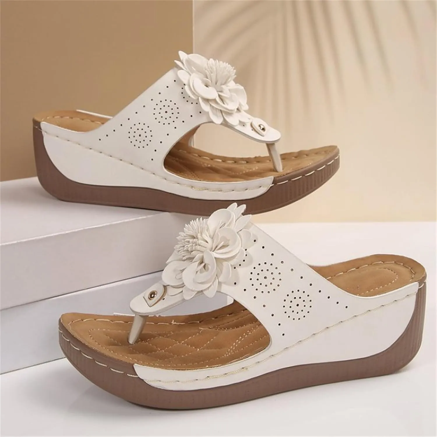 Comfortable Sandals for Women Orthopedic Soft Cushion Flip Flops Dressy Summer Yoga Mat Casual Walking Thong Slippers Ladies Cute Flowers Decor Beach Shoes on Feet All Day