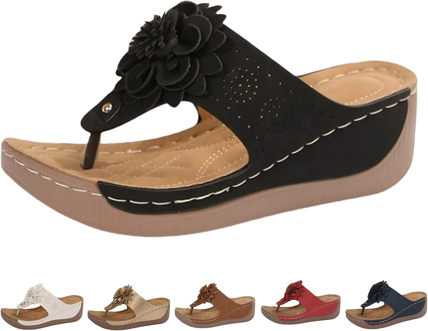 Comfortable Sandals for Women Orthopedic Soft Cushion Flip Flops Dressy Summer Yoga Mat Casual Walking Thong Slippers Ladies Cute Flowers Decor Beach Shoes on Feet All Day