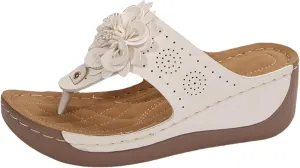 Comfortable Sandals for Women Orthopedic Soft Cushion Flip Flops Dressy Summer Yoga Mat Casual Walking Thong Slippers Ladies Cute Flowers Decor Beach Shoes on Feet All Day