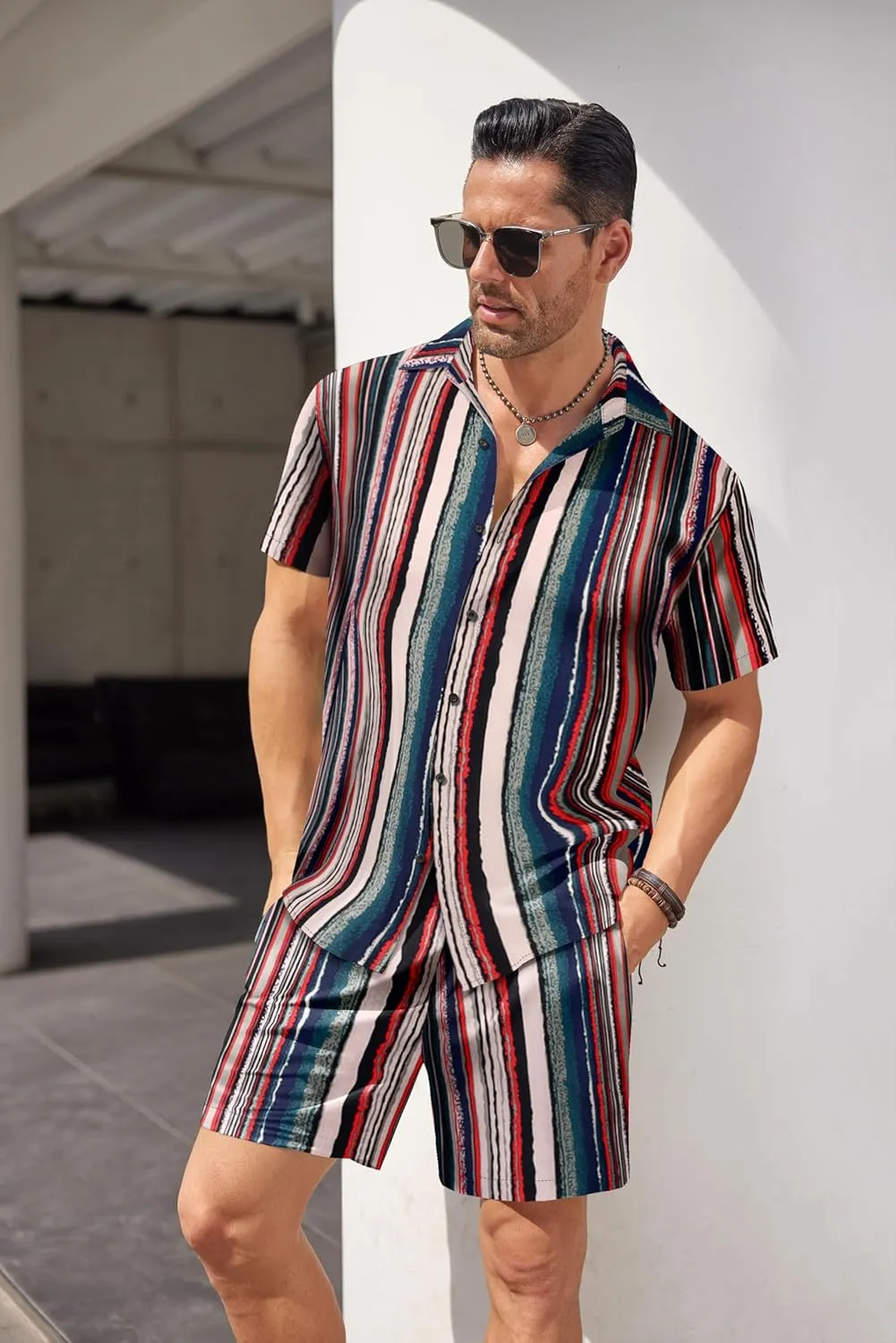 COOFANDY Men's Hawaiian Shirt and Short Set Flower 2-pieces Beach Outfit with Bucket Hats