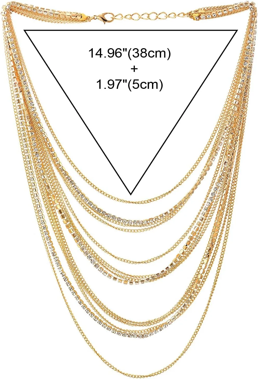 COOLSTEELANDBEYOND Waterfall Multi-Strand Chains Statement Collar Necklace with Rhinestones Chains, Dress