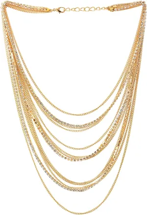 COOLSTEELANDBEYOND Waterfall Multi-Strand Chains Statement Collar Necklace with Rhinestones Chains, Dress