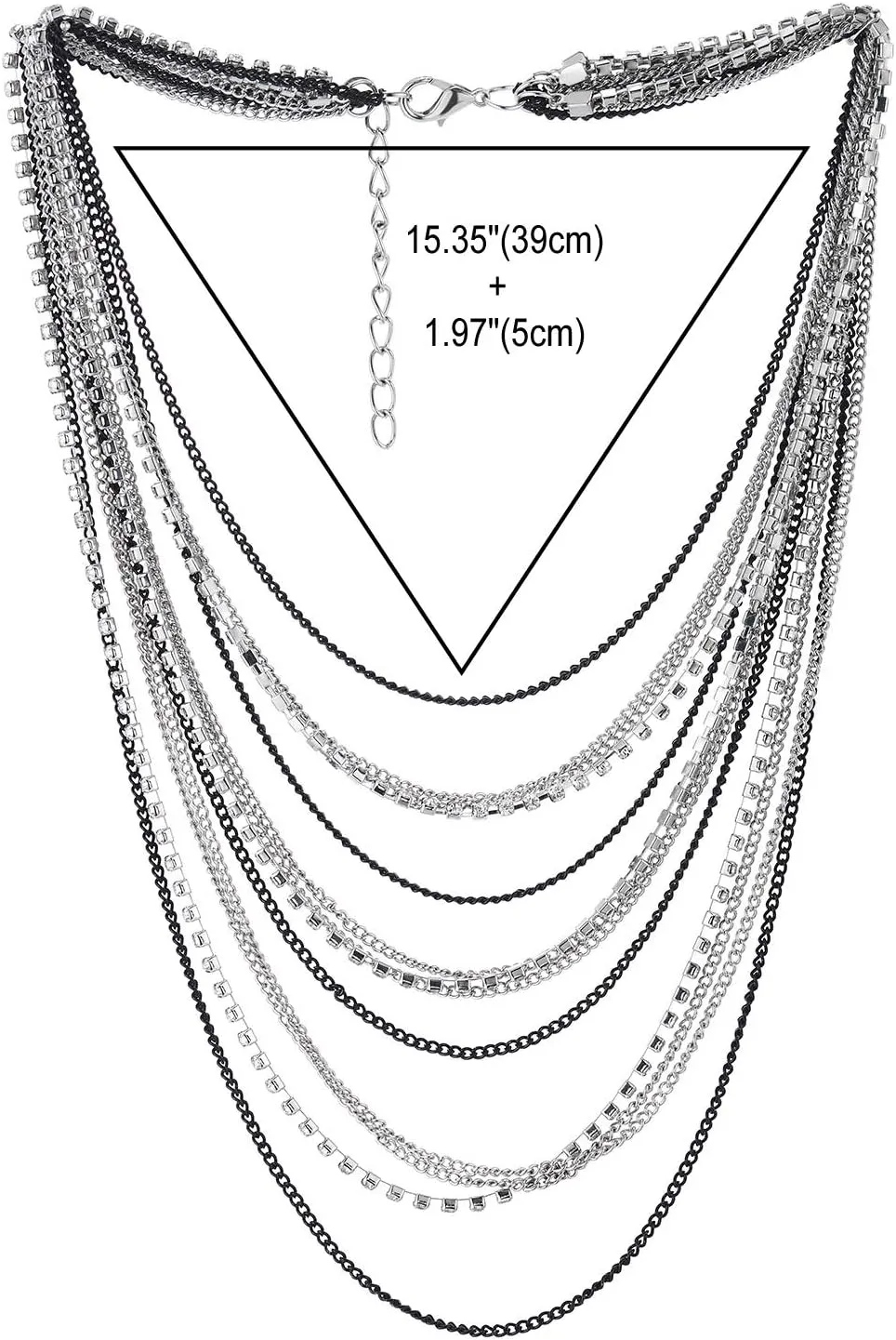 COOLSTEELANDBEYOND Waterfall Multi-Strand Chains Statement Collar Necklace with Rhinestones Chains, Dress