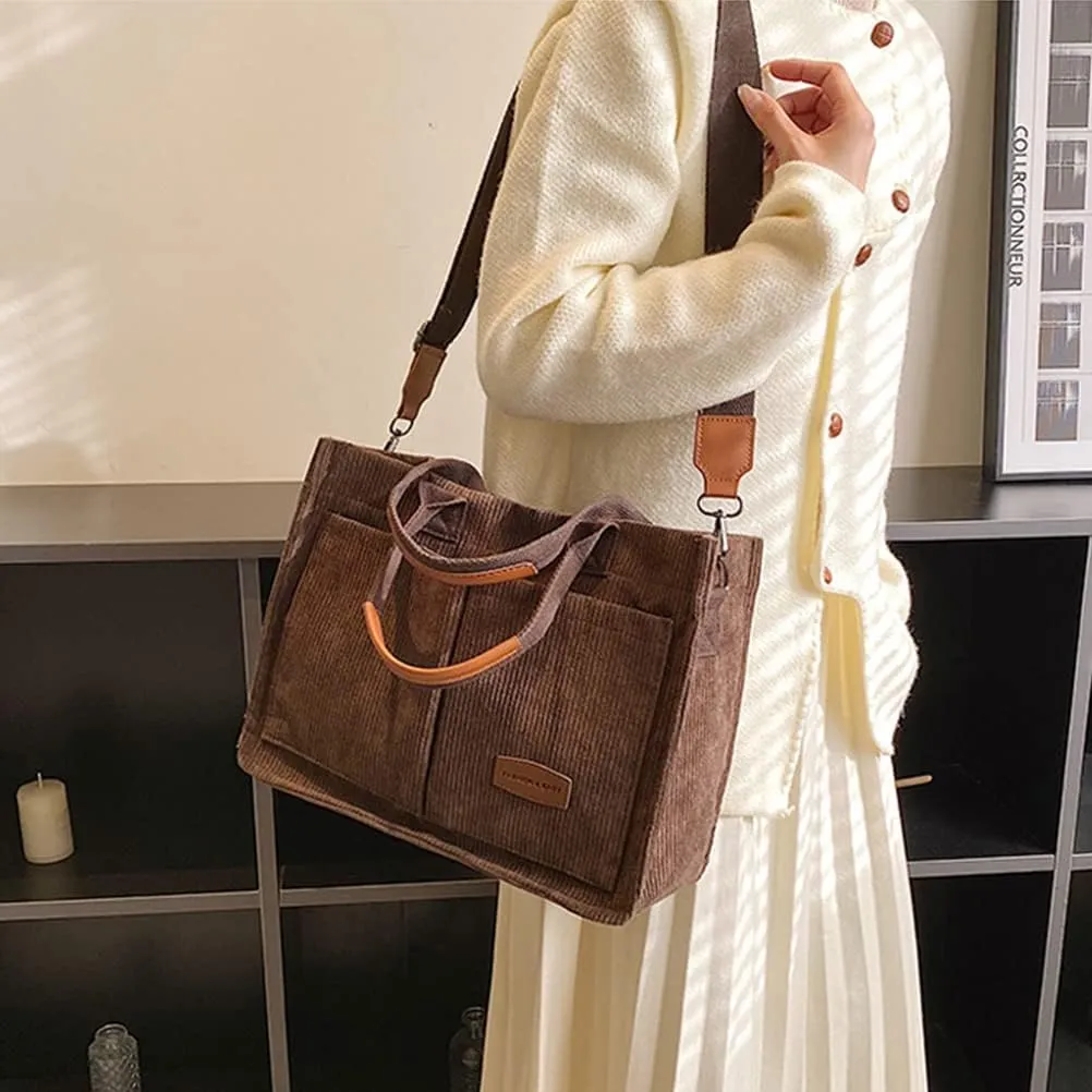 Corduroy Tote Bag for Women Crossbody Canvas Purses Handbags Shoulder Bags Satchel Bag for Teen Girls