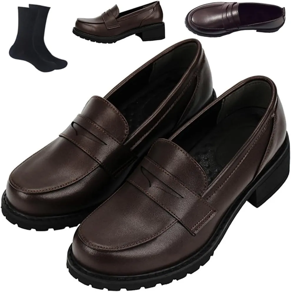 Cosplay Shoes JK Uniform Shoes Women Anime Cosplay Shoes Black Brown Leather Shoes Halloween