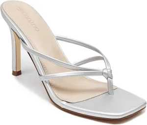 Coutgo Womens Strappy Heeded Sandals Square Toe Flip Flops Fashion Stiletto Thong Slip On Sandals