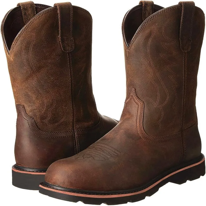 Cowboy Boots For Men Classic Retro Vintage Embroidered Dress Boots Traditional Country Men's Motorcycle Boots