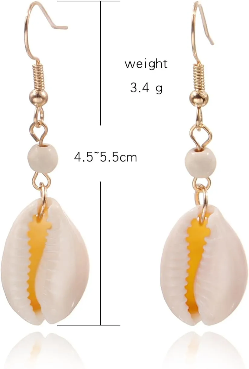 Cowrie Shell Earrings White Shell Dangle Drop Earrings Bohemian Turquoise Shell Earrings Summer Jewelry for Women