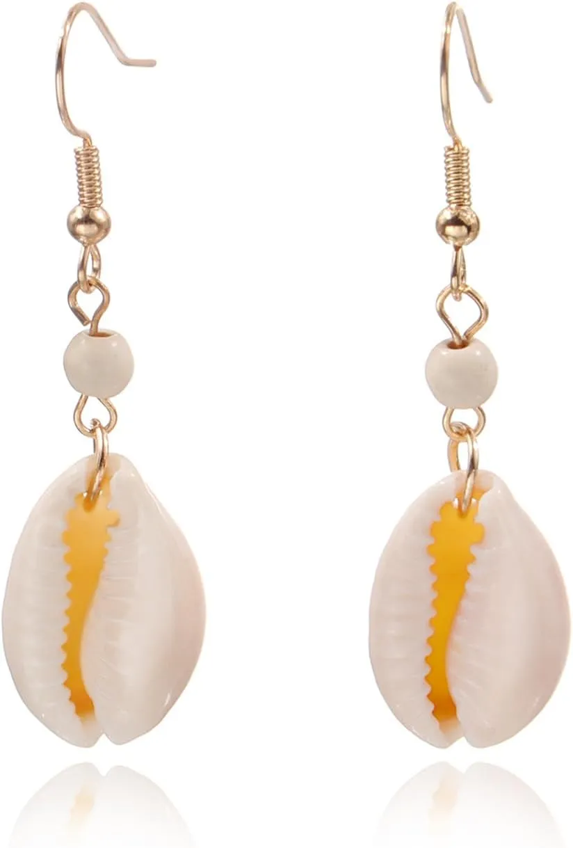 Cowrie Shell Earrings White Shell Dangle Drop Earrings Bohemian Turquoise Shell Earrings Summer Jewelry for Women