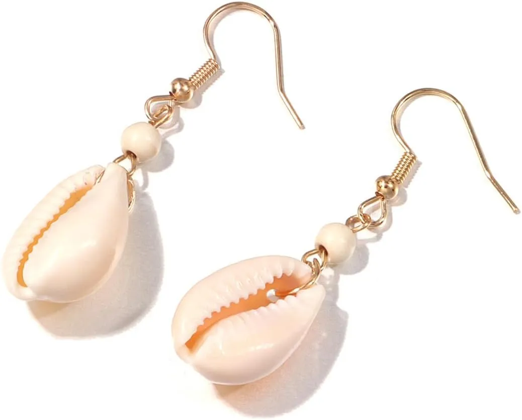 Cowrie Shell Earrings White Shell Dangle Drop Earrings Bohemian Turquoise Shell Earrings Summer Jewelry for Women